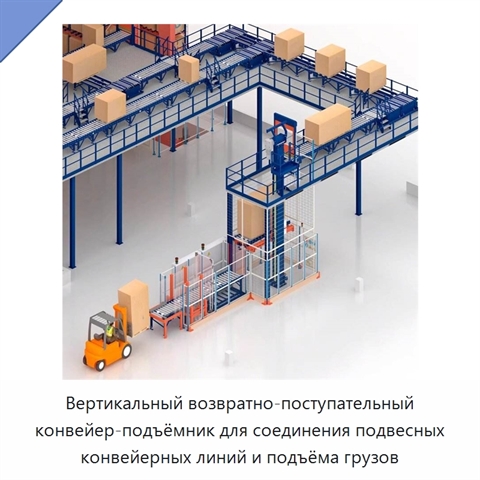 Вертикальный возвратно-поступательный конвейер-подъёмник для соединения подвесных конвейерных линий и подъёма грузов
