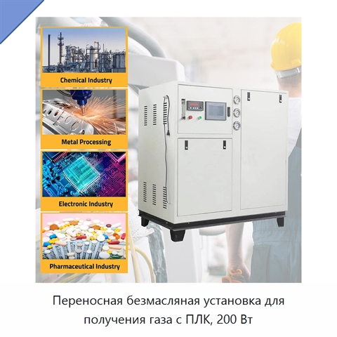 Переносная безмасляная установка для получения газа с ПЛК, 200 Вт