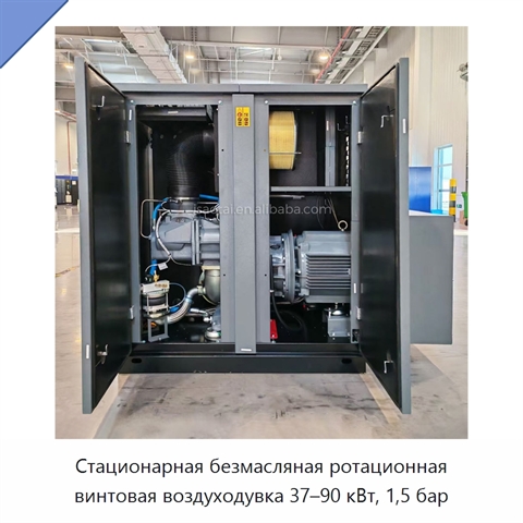 Стационарная безмасляная ротационная винтовая воздуходувка 37–90 кВт, 1,5 бар