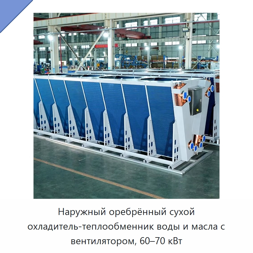 Наружный оребрённый сухой охладитель-теплообменник воды и масла с вентилятором, 60–70 кВт — Сухие охладители