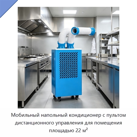 Мобильный напольный кондиционер с пультом дистанционного управления для помещения площадью 22 м²