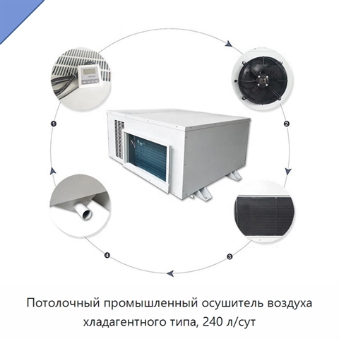 Потолочный промышленный осушитель воздуха хладагентного типа, 240 л/сут