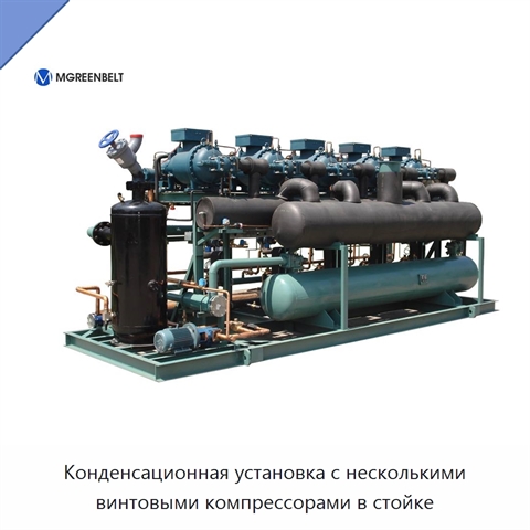Конденсационная установка с несколькими винтовыми компрессорами в стойке
