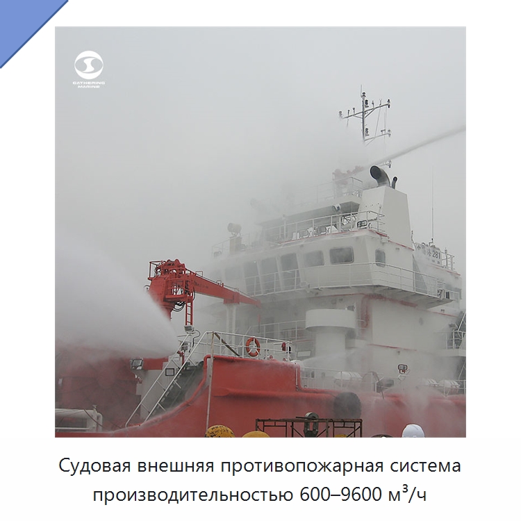 Судовая внешняя противопожарная система производительностью 600–9600 м³/ч — Противопожарное оборудование и принадлежности