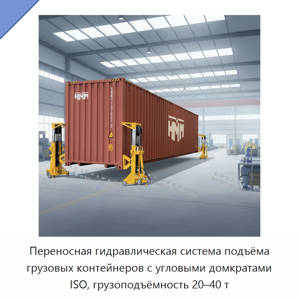 Переносная гидравлическая система подъёма грузовых контейнеров с угловыми домкратами ISO, грузоподъёмность 20–40 т — Электротали