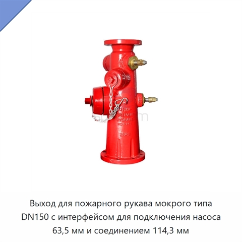 Выход для пожарного рукава мокрого типа DN150 с интерфейсом для подключения насоса 63,5 мм и соединением 114,3 мм