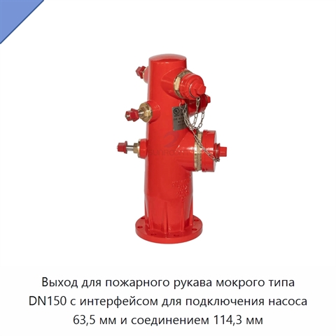 Выход для пожарного рукава мокрого типа DN150 с интерфейсом для подключения насоса 63,5 мм и соединением 114,3 мм