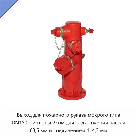 Выход для пожарного рукава мокрого типа DN150 с интерфейсом для подключения насоса 63,5 мм и соединением 114,3 мм