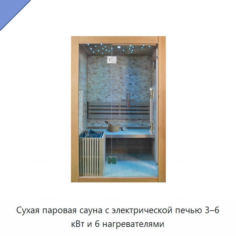 Сухая паровая сауна с электрической печью 3–6 кВт и 6 нагревателями — Гидромассажные ванны и саунные кабины