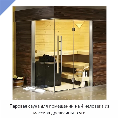 Паровая сауна для помещений на 4 человека из массива древесины тсуги