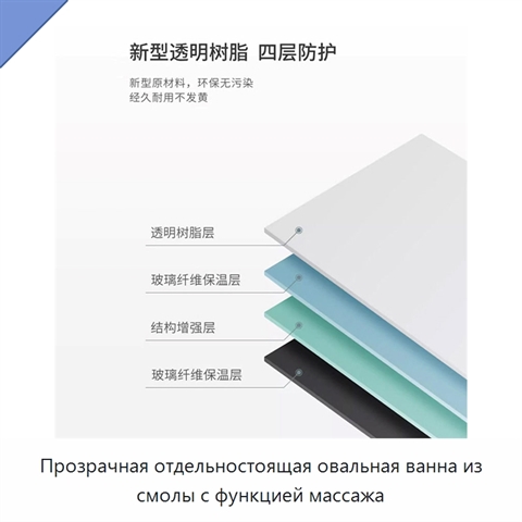 Прозрачная отдельностоящая овальная ванна из смолы с функцией массажа