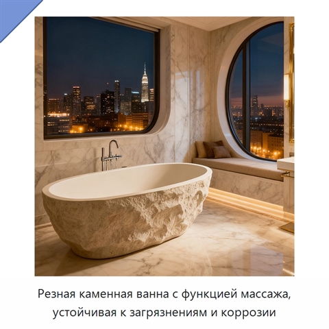 Резная каменная ванна с функцией массажа, устойчивая к загрязнениям и коррозии