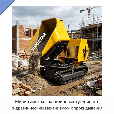 Мини-самосвал на резиновых гусеницах с гидравлическим механизмом опрокидывания