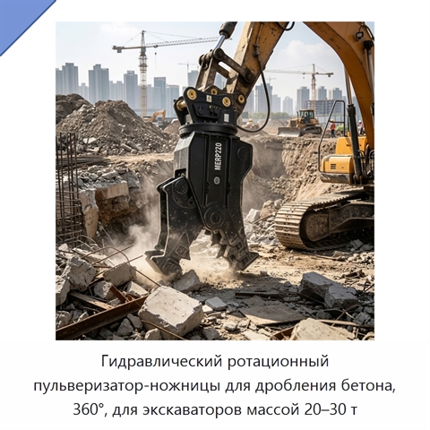 Гидравлический ротационный пульверизатор-ножницы для дробления бетона, 360°, для экскаваторов массой 20–30 т