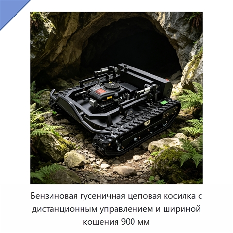 Бензиновая гусеничная цеповая косилка с дистанционным управлением и шириной кошения 900 мм