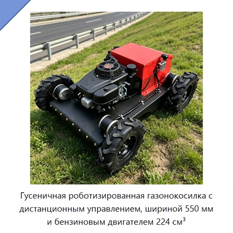 Гусеничная роботизированная газонокосилка с дистанционным управлением, шириной 550 мм и бензиновым двигателем 224 см³