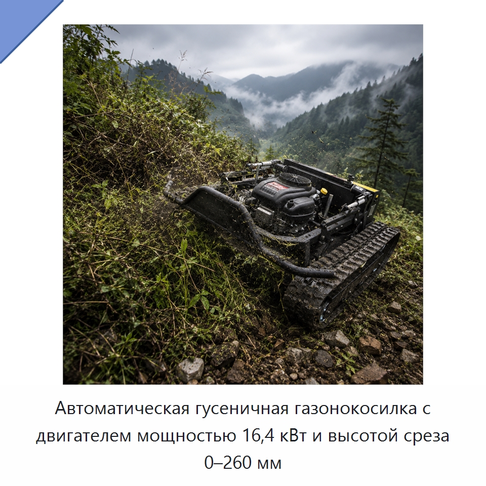 Автоматическая гусеничная газонокосилка с двигателем мощностью 16,4 кВт и высотой среза 0–260 мм — Газонокосилки