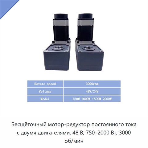 Бесщёточный мотор-редуктор постоянного тока с двумя двигателями, 48 В, 750–2000 Вт, 3000 об/мин