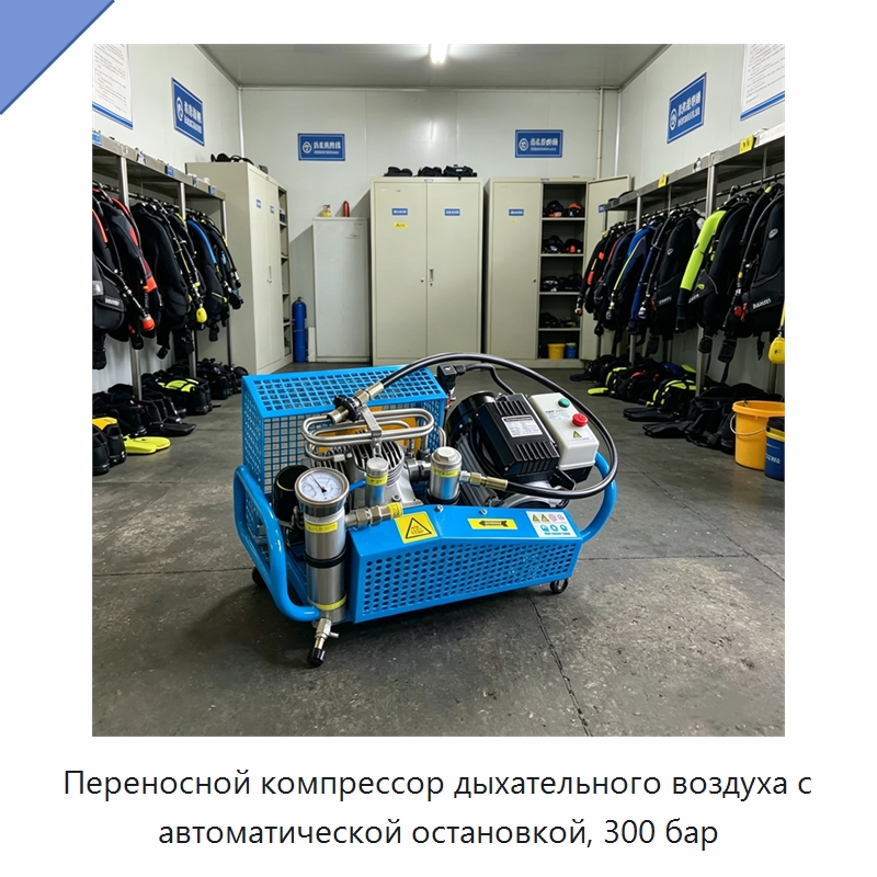 Переносной компрессор дыхательного воздуха с автоматической остановкой, 300 бар — Промышленные компрессоры