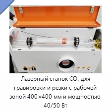 Лазерный станок CO₂ для гравировки и резки с рабочей зоной 400×400 мм и мощностью 40/50 Вт