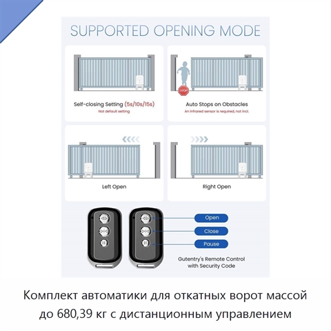 Комплект автоматики для откатных ворот массой до 680,39 кг с дистанционным управлением