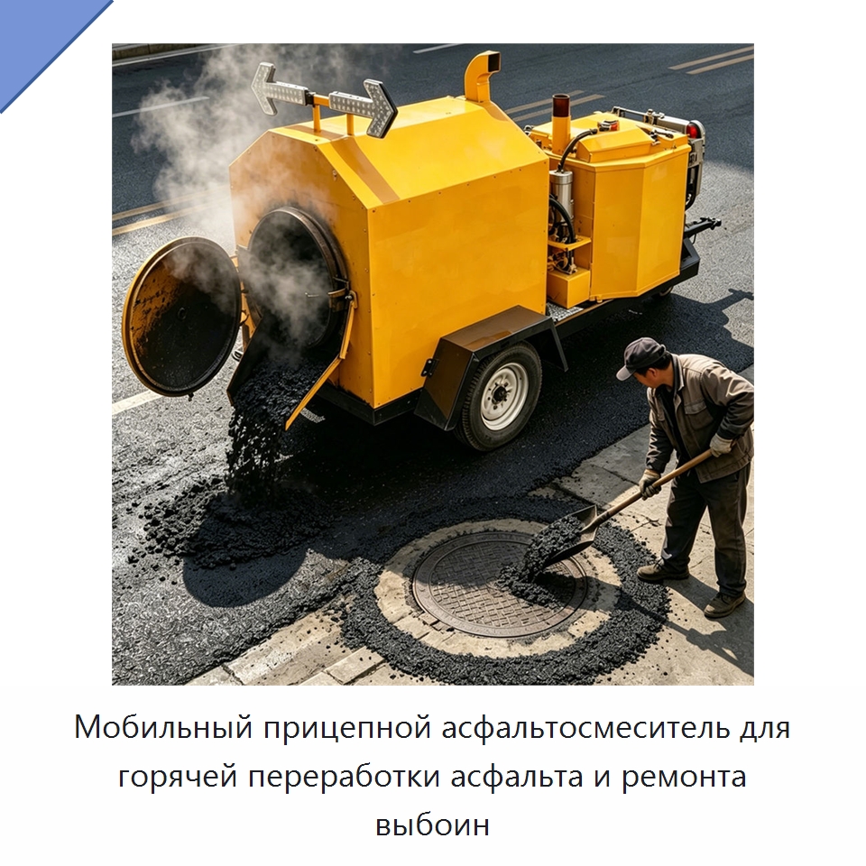 Мобильный прицепной асфальтосмеситель для горячей переработки асфальта и ремонта выбоин — Дорожная техника
