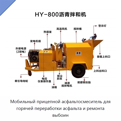 Мобильный прицепной асфальтосмеситель для горячей переработки асфальта и ремонта выбоин