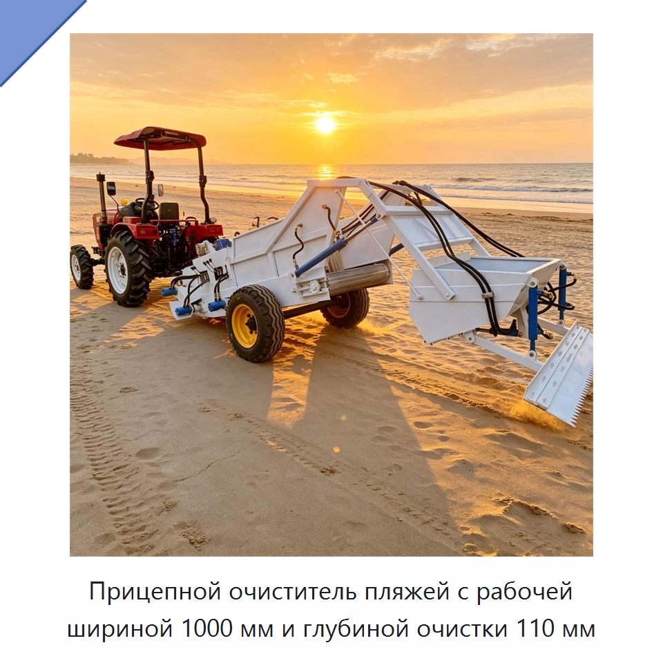 Прицепной очиститель пляжей с рабочей шириной 1000 мм и глубиной очистки 110 мм — Специальные машины и промышленное оборудование