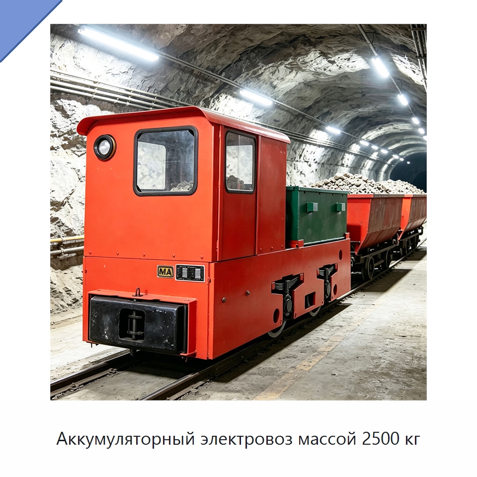 Аккумуляторный электровоз массой 2500 кг — Горнодобывающее оборудование