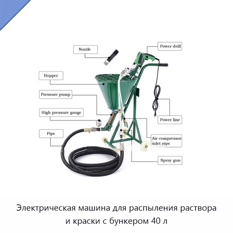 Электрическая машина для распыления раствора и краски с бункером 40 л
