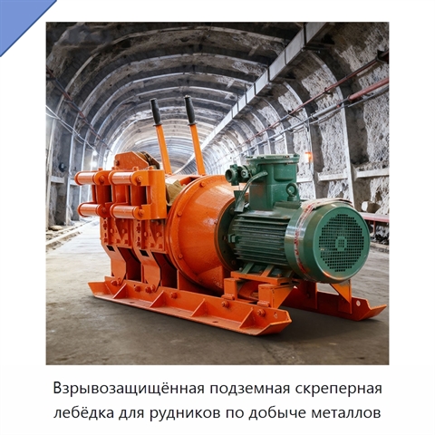 Взрывозащищённая подземная скреперная лебёдка для рудников по добыче металлов