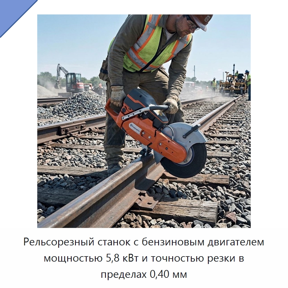 Рельсорезный станок с бензиновым двигателем мощностью 5,8 кВт и точностью резки в пределах 0,40 мм — Железнодорожный инструмент
