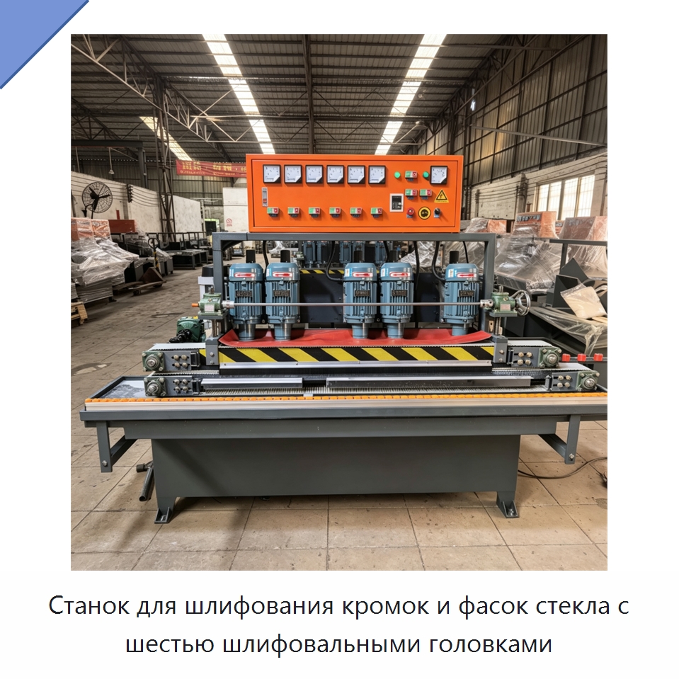 Станок для шлифования кромок и фасок стекла с шестью шлифовальными головками — Оборудование для производства стекла