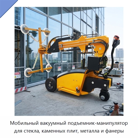 Мобильный вакуумный подъемник-манипулятор для стекла, каменных плит, металла и фанеры