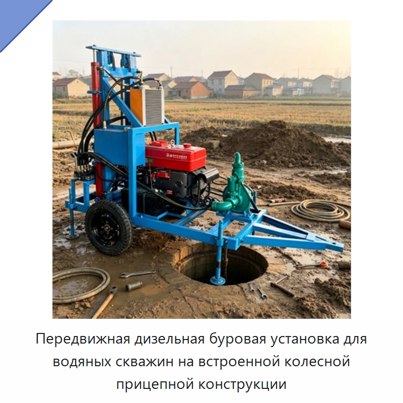 Передвижная дизельная буровая установка для водяных скважин на встроенной колесной прицепной конструкции — Горнодобывающее оборудование