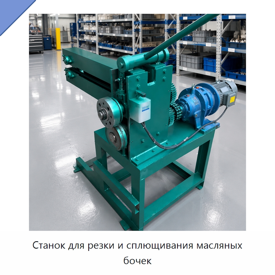 Станок для резки и сплющивания масляных бочек — Металлорежущие станки