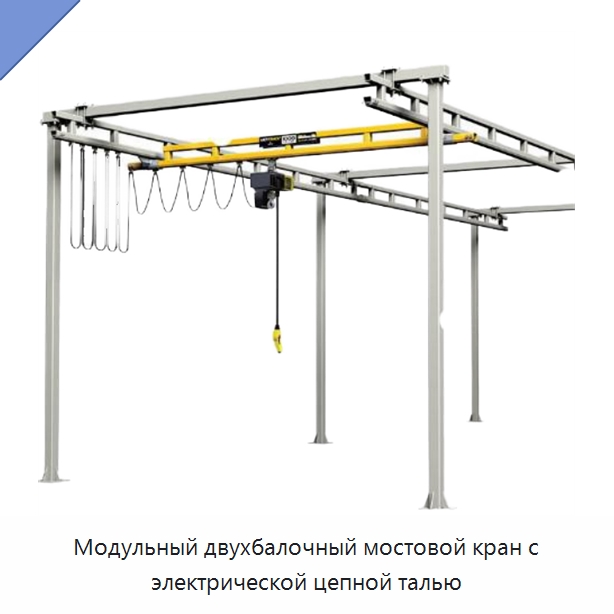 Модульный двухбалочный мостовой кран с электрической цепной талью — Краны