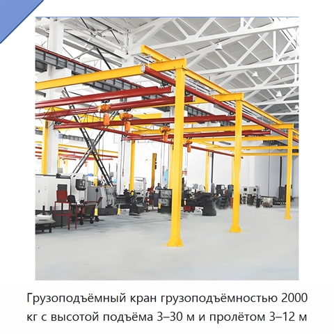 Грузоподъёмный кран грузоподъёмностью 2000 кг с высотой подъёма 3–30 м и пролётом 3–12 м