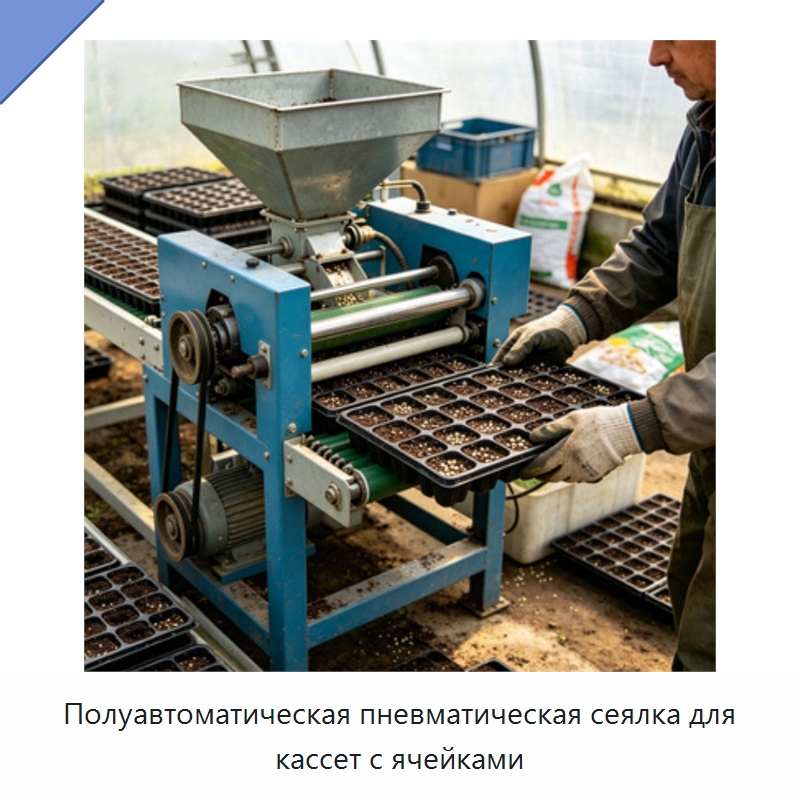 Полуавтоматическая пневматическая сеялка для кассет с ячейками — Специальные сельскохозяйственные машины