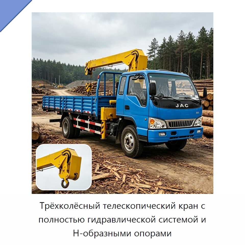 Трёхколёсный телескопический кран с полностью гидравлической системой и Н-образными опорами — Краны