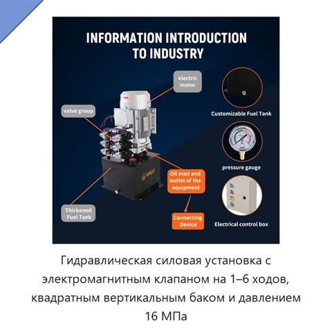 Гидравлическая силовая установка с электромагнитным клапаном на 1–6 ходов, квадратным вертикальным баком и давлением 16 МПа
