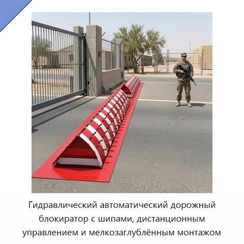 Гидравлический автоматический дорожный блокиратор с шипами, дистанционным управлением и мелкозаглублённым монтажом