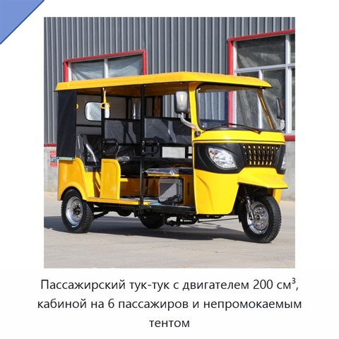 Пассажирский тук-тук с двигателем 200 см³, кабиной на 6 пассажиров и непромокаемым тентом