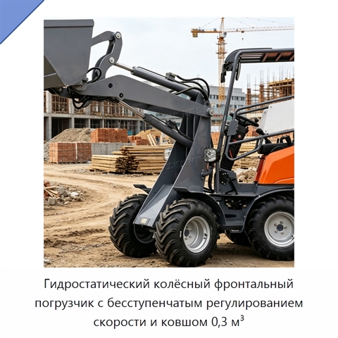 Гидростатический колёсный фронтальный погрузчик с бесступенчатым регулированием скорости и ковшом 0,3 м³