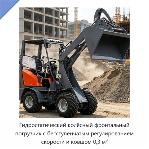 Гидростатический колёсный фронтальный погрузчик с бесступенчатым регулированием скорости и ковшом 0,3 м³