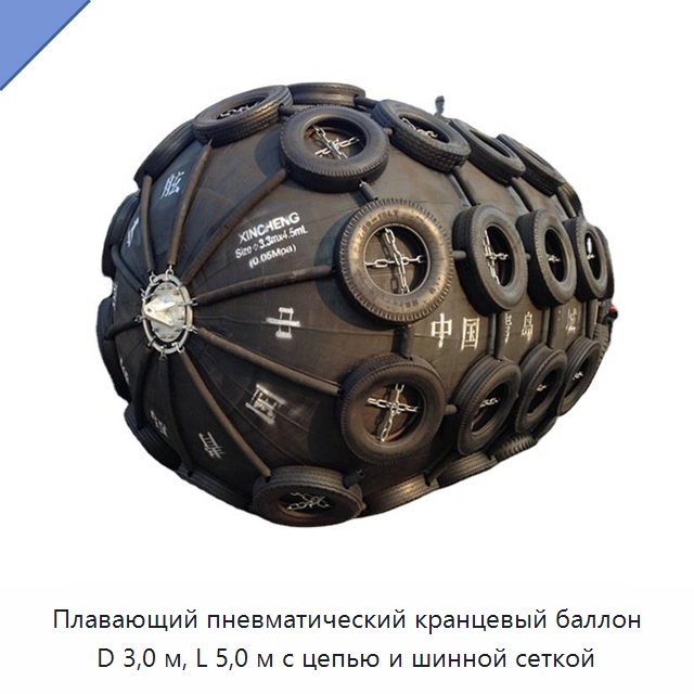 Плавающий пневматический кранцевый баллон D 3,0 м, L 5,0 м с цепью и шинной сеткой — Плавучие причалы и буи