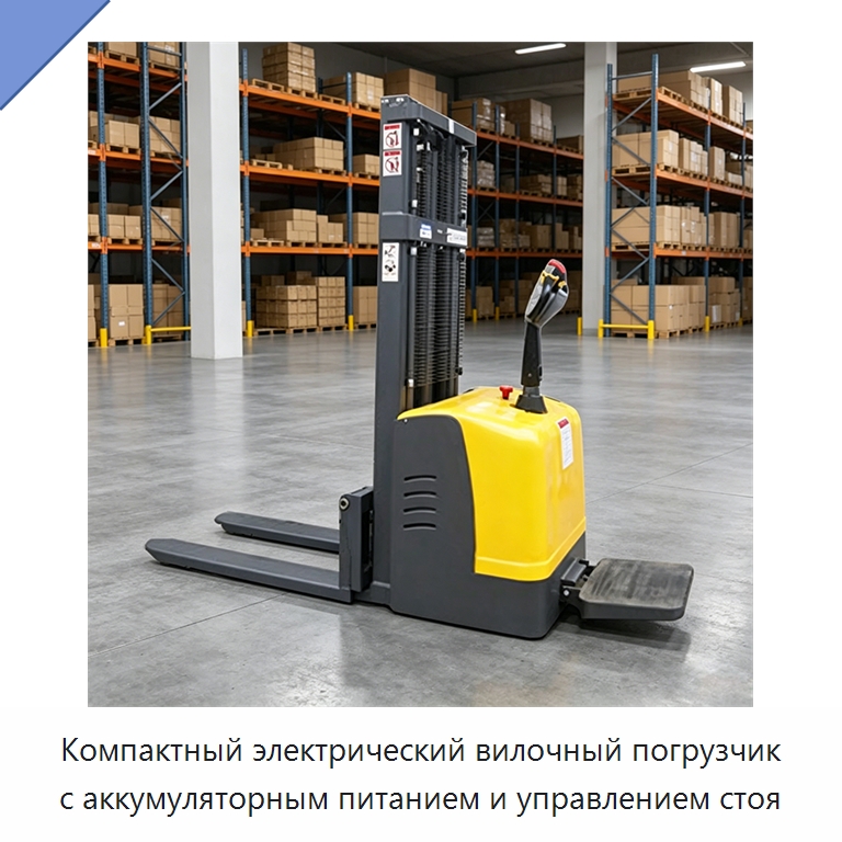 Компактный электрический вилочный погрузчик с аккумуляторным питанием и управлением стоя — Специальная строительная техника