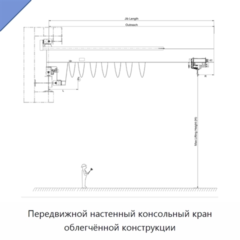 Передвижной настенный консольный кран облегчённой конструкции