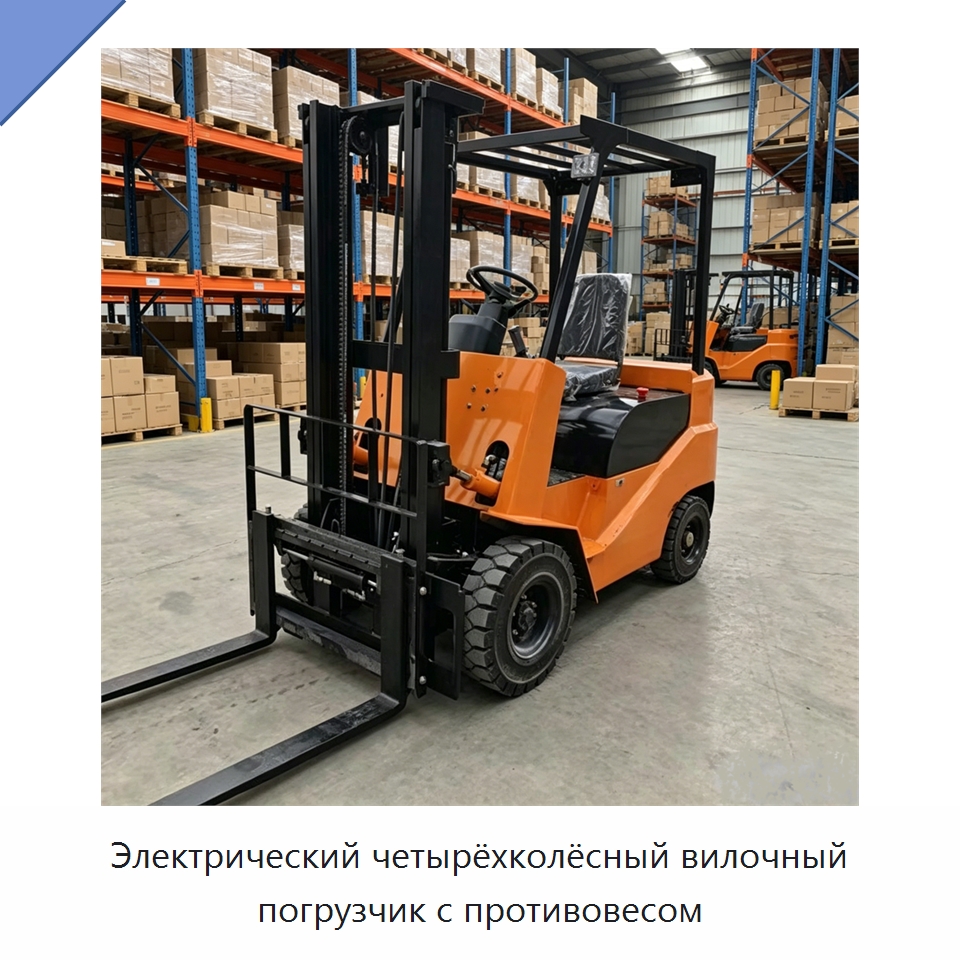 Электрический четырёхколёсный вилочный погрузчик с противовесом — Специальные машины и промышленное оборудование
