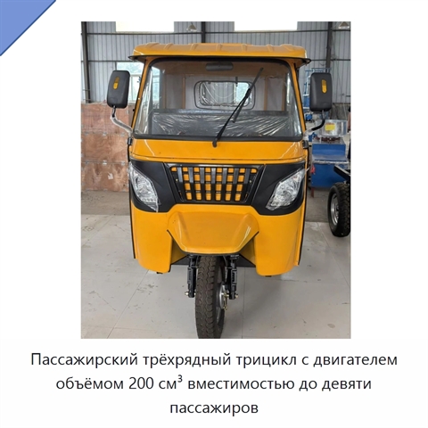 Пассажирский трёхрядный трицикл с двигателем объёмом 200 см³ вместимостью до девяти пассажиров